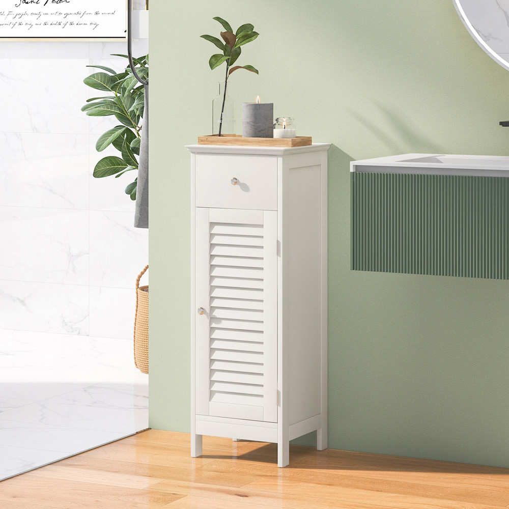 Costway Single Door Single Drawer White Bathroom Storage Cabinet Image 3