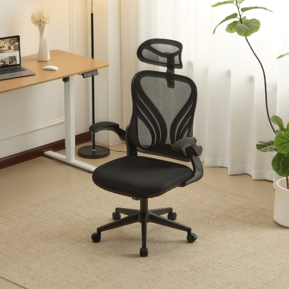 Home Source Ascend Black Mesh Foldable Office Chair with Adjustable Armrest Image 6