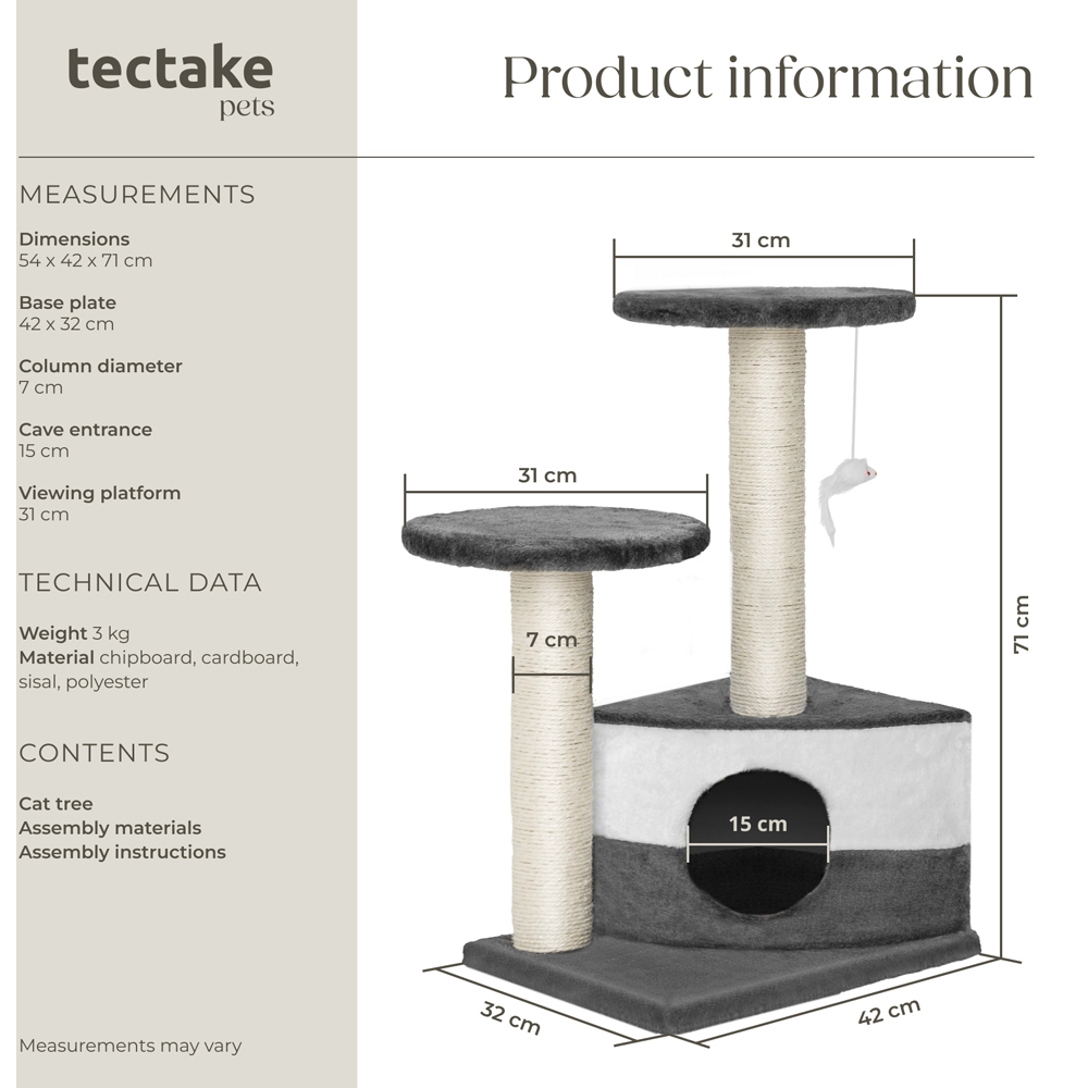 tectake Tommy Grey and White Cat Tree 71cm Image 8