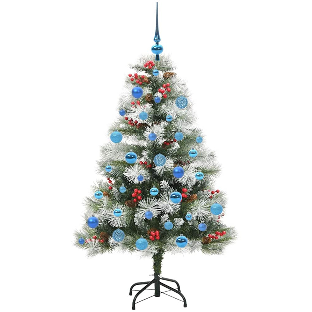 vidaXL Pre-Lit Blue Baubles Green Artificial Snow Flocked Christmas Tree 5ft Image 4