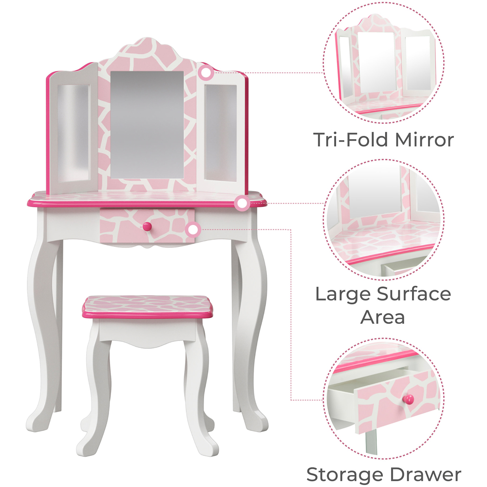 Teamson Kids Gisele Play Single Drawer Pink and White Giraffe Prints Toy Vanity Set Image 7