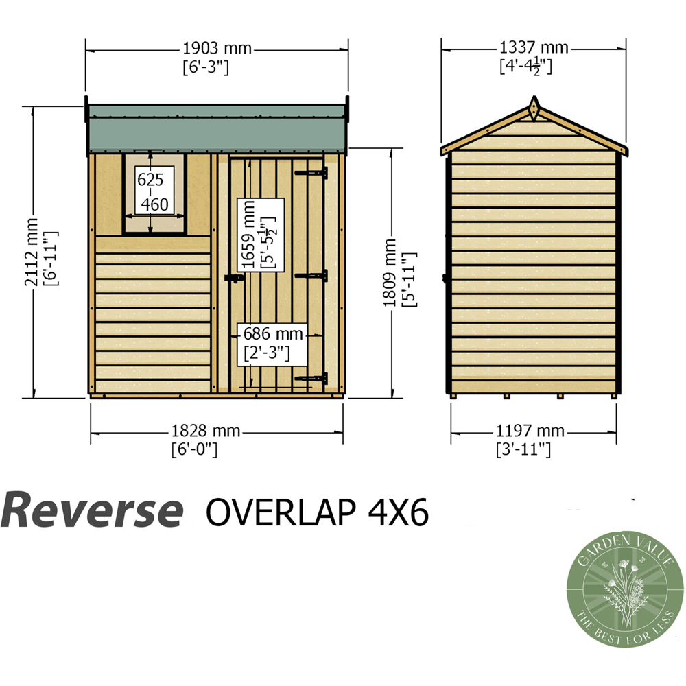 Shire 6 x 4ft Dip Treated Overlap Reverse Apex Shed Image 8