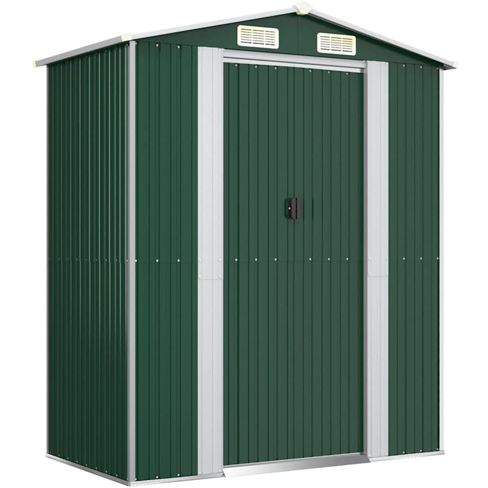 vidaXL 6.3 x 3.5ft Green Galvanised Steel Apex Garden Shed Image 1