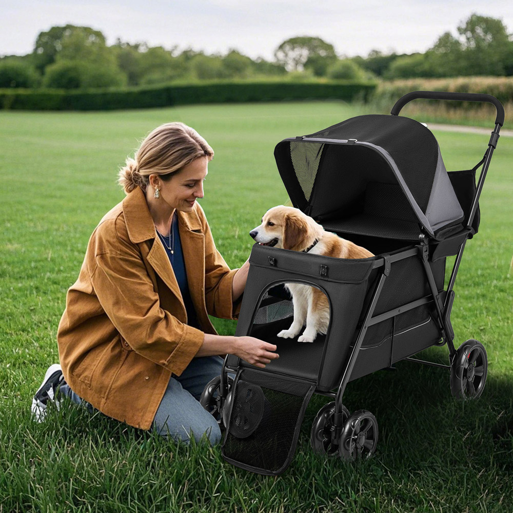 Costway Black and Grey Dual Entry Dog Stroller Wagon Image 2