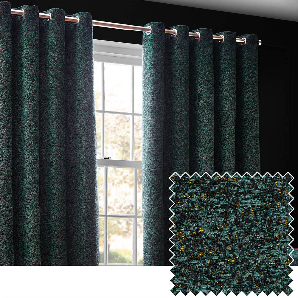 Paoletti Galaxy Emerald Chenille Eyelet Curtain 183 x 168cm Image 2