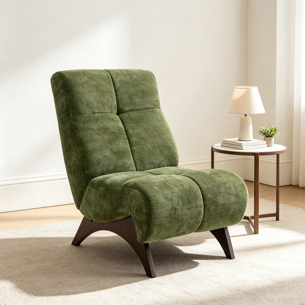 Living and Home Green Chenille Quilted Backrest Lounge Chair Image 8