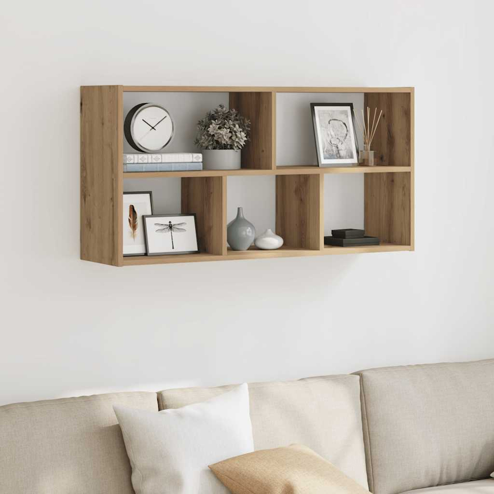 vidaXL 5 Shelf Artesian Oak Floating Wall Shelf Image 2