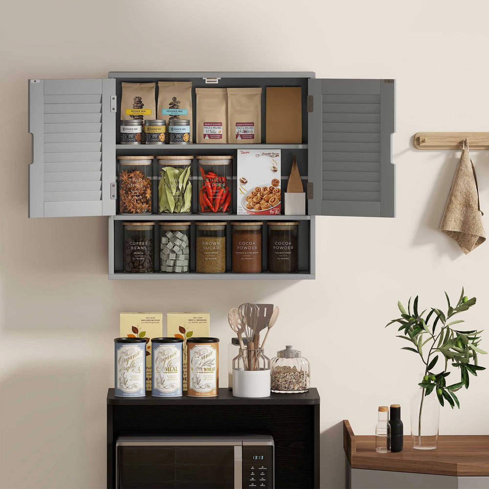 Portland 2 Door Single Shelf Grey Wall-Mounted Bathroom Storage Cabinet Image 4