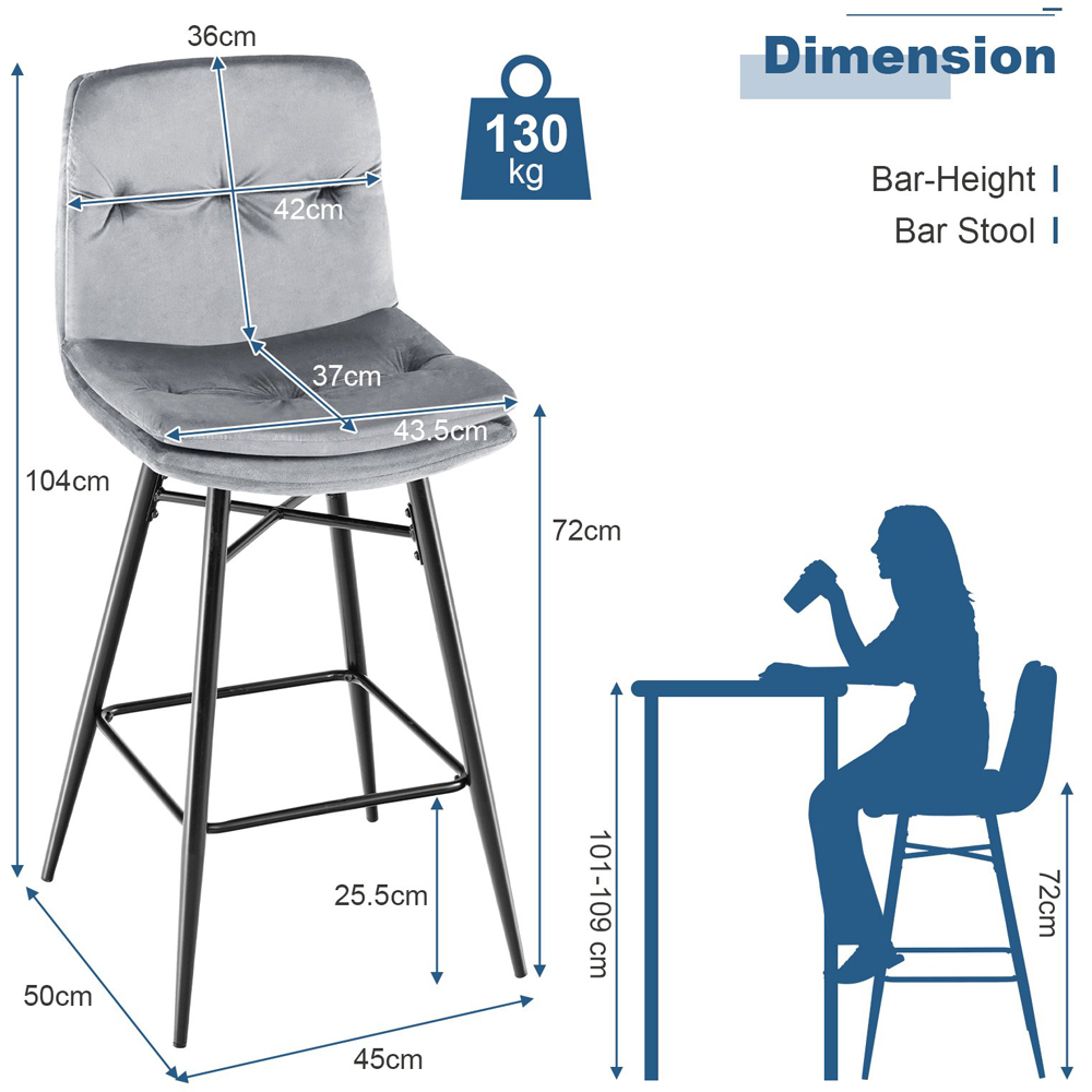 Costway Grey Tufted Back Bar Stool Set of 2 Image 8