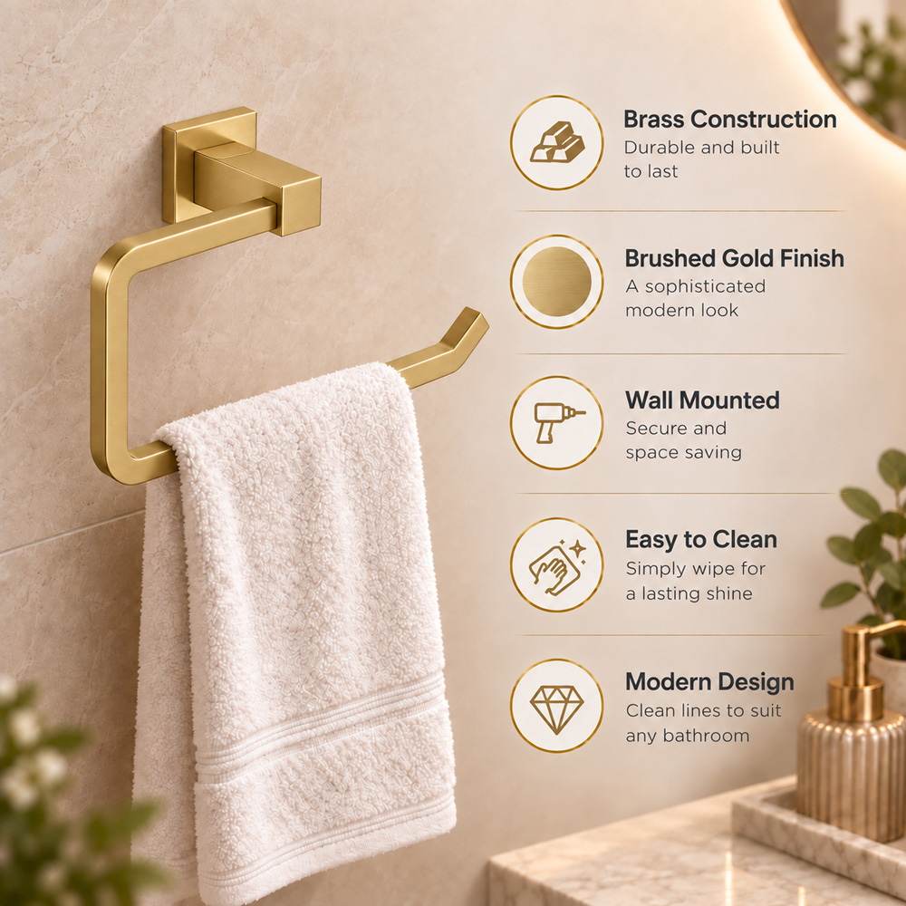 Go Bathrooms Froma Brushed Gold Wall-Mounted Towel Ring 229mm Image 5