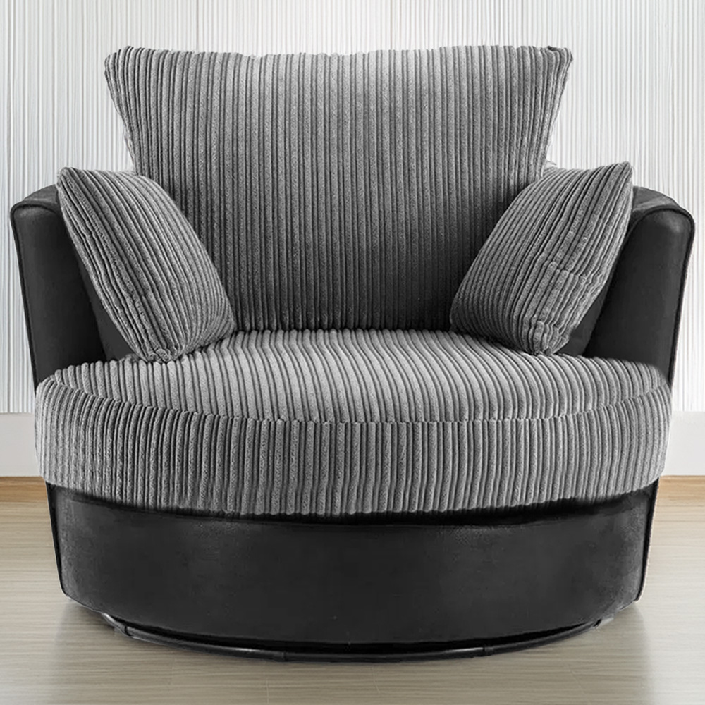 Luxor Black and Grey Jumbo Cord Swivel Chair Image 1
