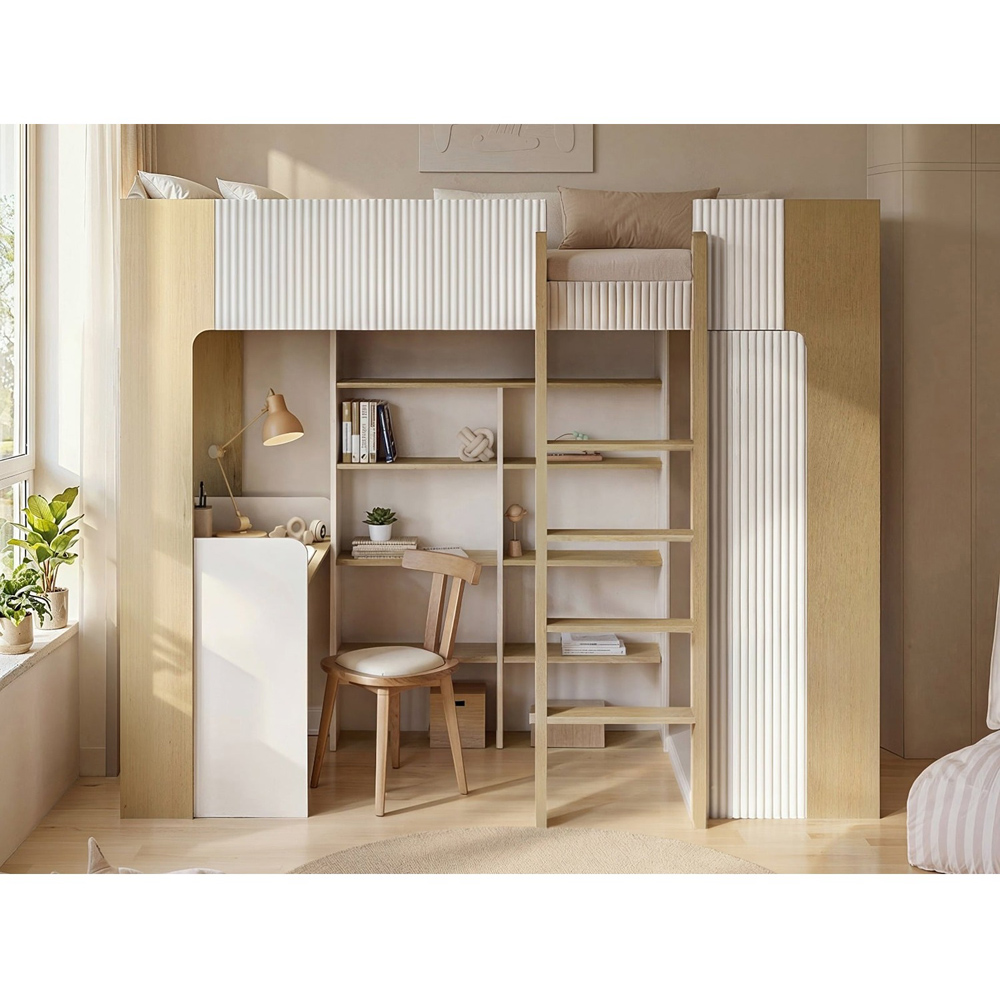 Flair Aeson White and Oak High Sleeper with Desk and Wardrobe Image 4