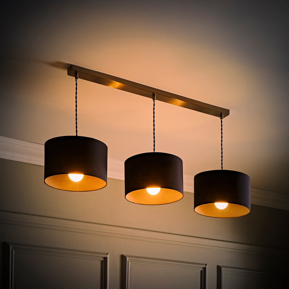 ValueLights Reni Charcoal Drum Shade 3 Drop Bar Chrome Diner LED Ceiling Pendant Light Image 6
