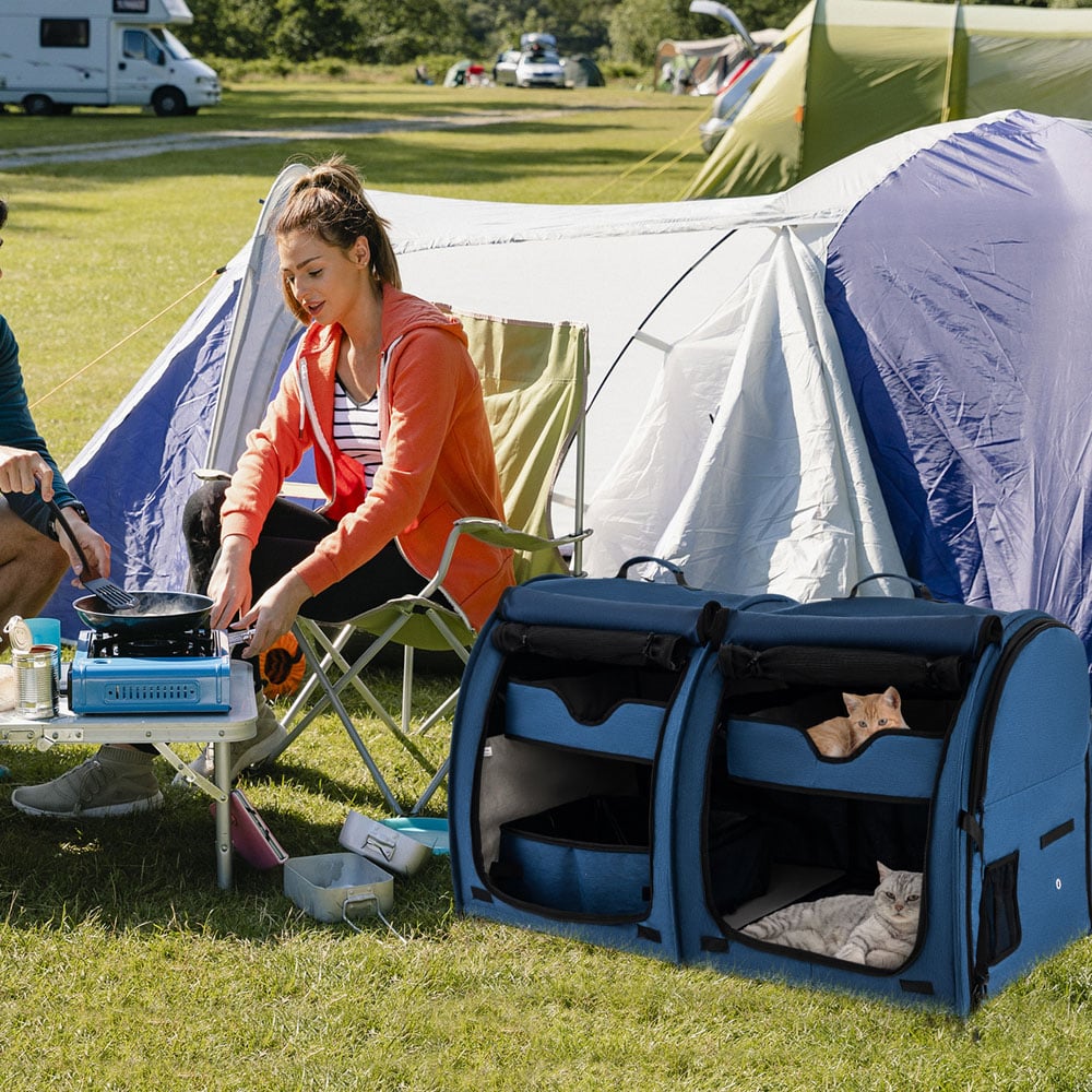 Costway Navy 2 Tier Pet Travel Carrier with Removable Hammocks Image 2