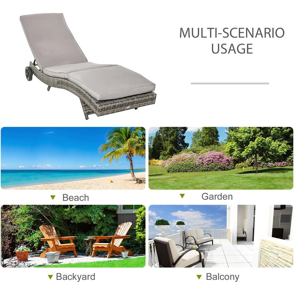 Outsunny Grey Rattan Sun Lounger with Wheels Image 5