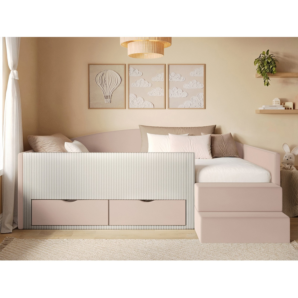 Flair Elisa Pink Velvet Storage Low Sleeper Bed with Beige Cord Image 6