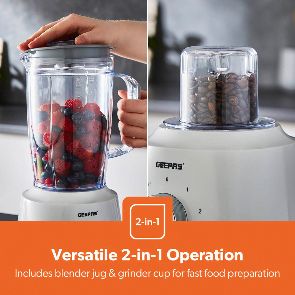 Geepas GSB44117UK-WT White 1.8L 2-in-1 Food Jug Blender and Coffee Spice Grinder 600W Image 5