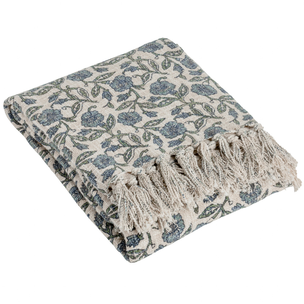 Paoletti Delphine Delph Blue Printed Cotton Throw Image 1