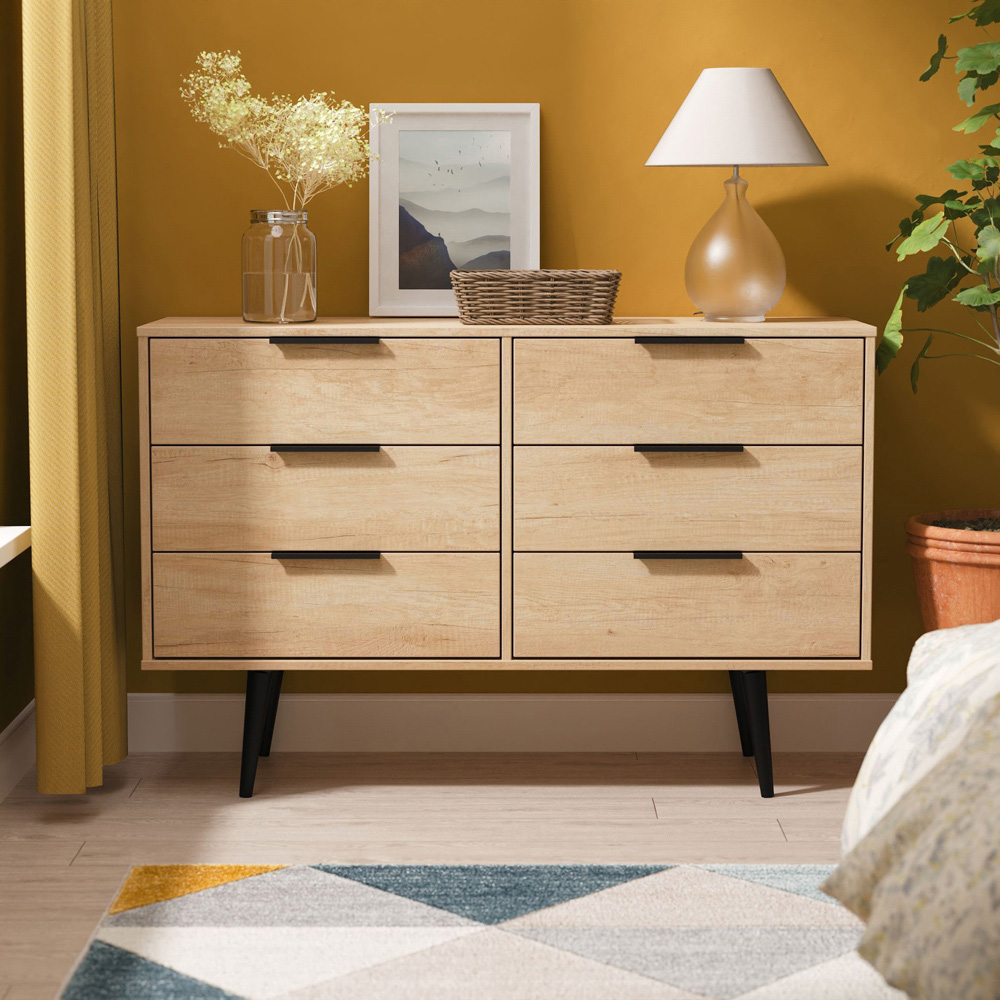 Crowndale Hong Kong 6 Drawer Nebraska Oak Wide Chest of Drawers Ready Assembled Image 7