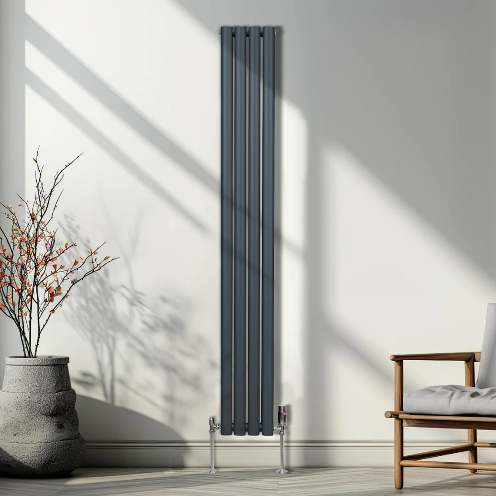 Monster Shop 3211BTU Anthracite Grey Oval Column Radiator and Valves 1800 x 240mm Image 5