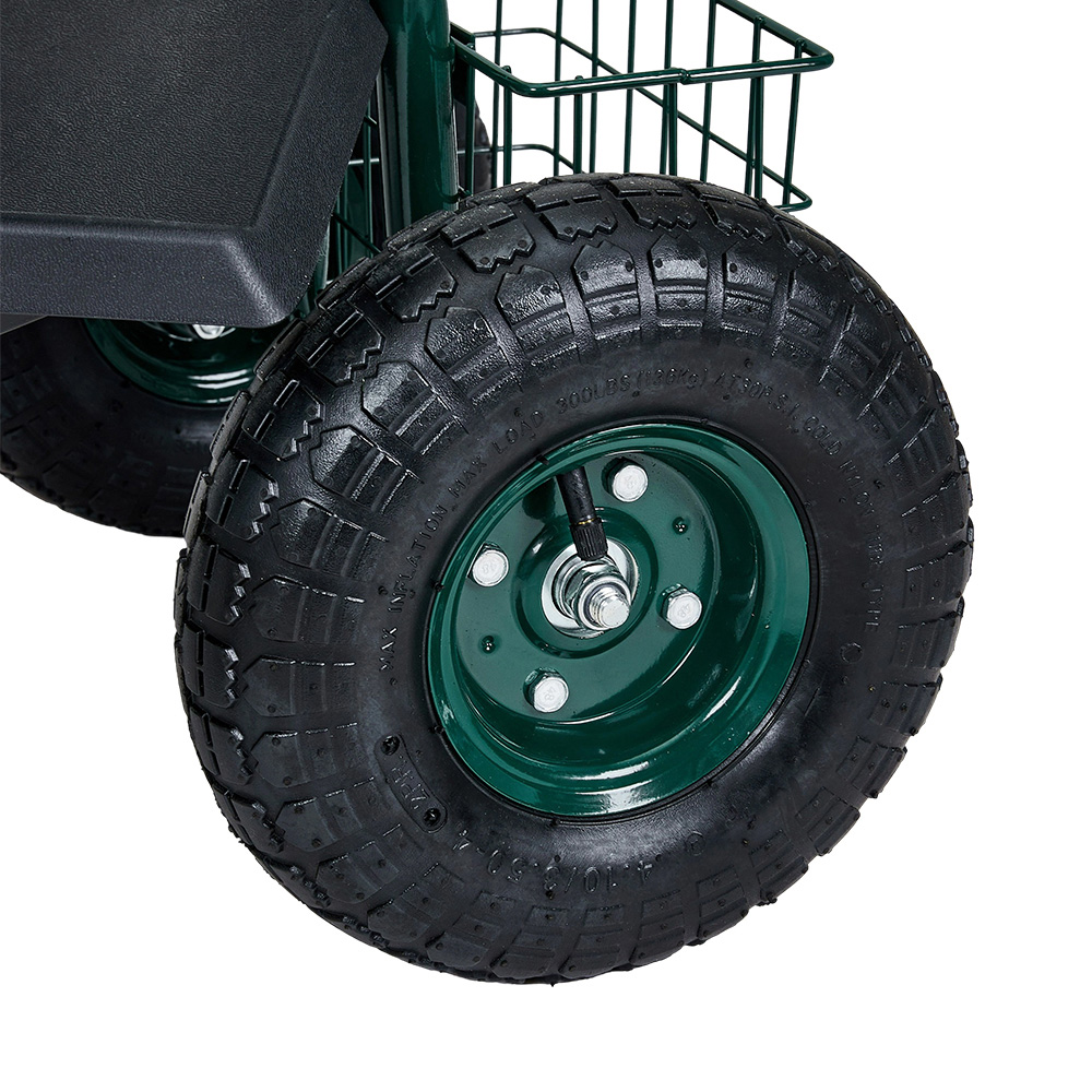 Living and Home Green Adjustable Rolling Garden Cart with Seat and Basket Image 6
