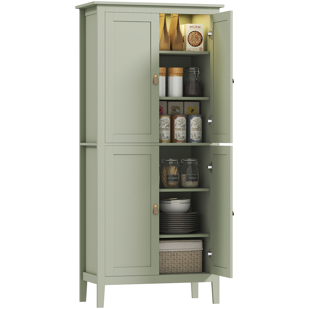 HOMCOM 4 Door Green Tall Freestanding Pantry Storage Cabinet Image 2