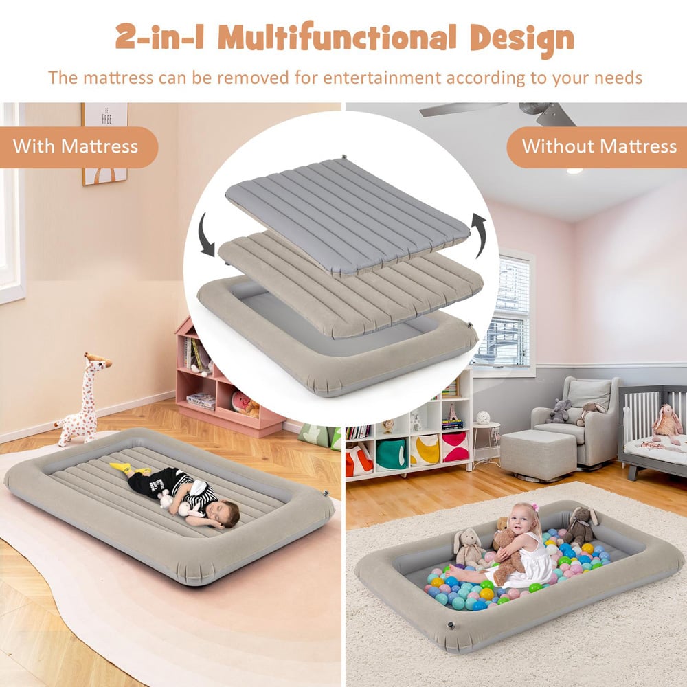 Costway Grey Inflatable Toddler Travel Bed with Electric Pump Image 5
