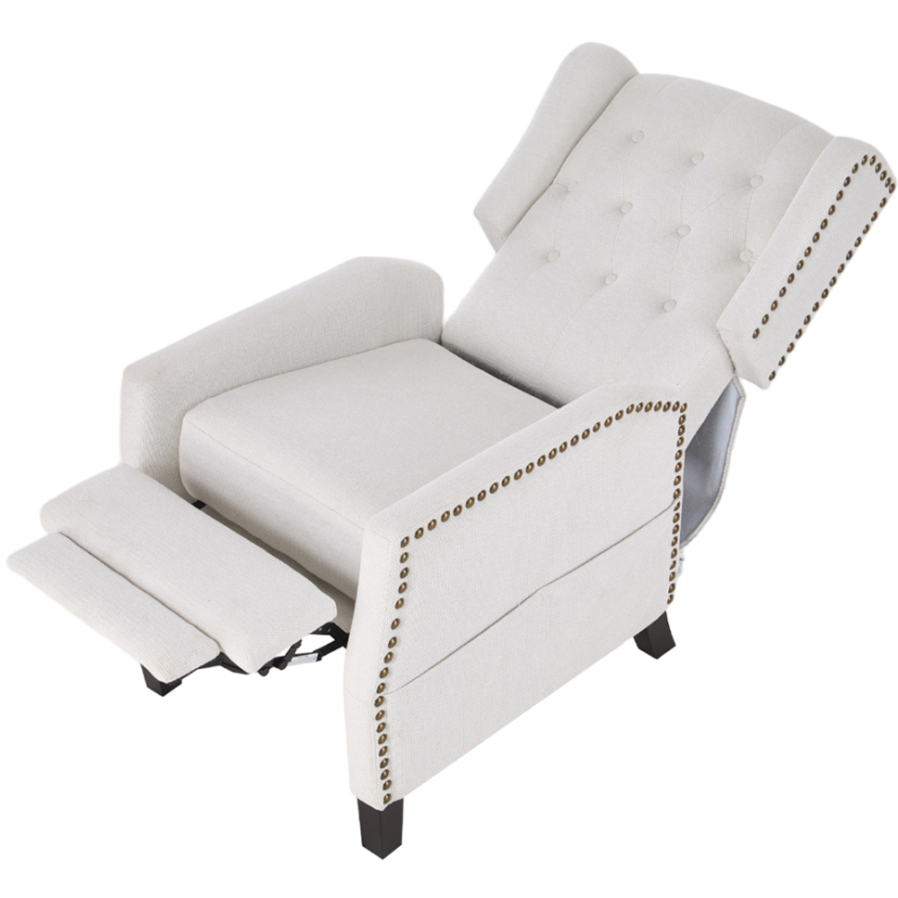 Living and Home White Chenille Pushback Recliner Chair with Footstool Image 3