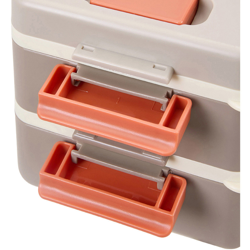 Living and Home 2L 2-Tier Khaki Lunch Box with Cutlery and Sauce Container Image 5