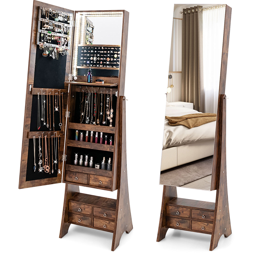 Costway Brown Standing Mirrored Jewellery Armoire Image 3