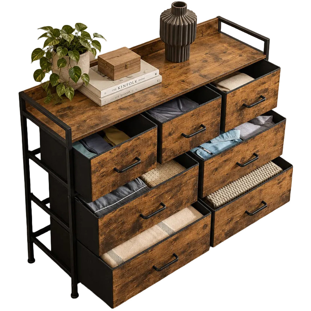 Modcraft 7 Drawer Single Shelf Rustic Brown Chest of Drawers Image 5
