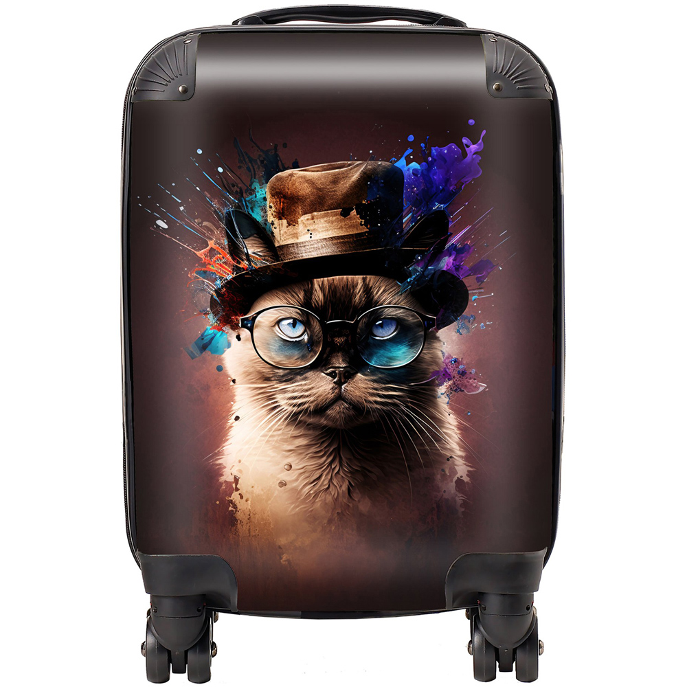Warren Reed Designer Small Siamese Cat Face Splashart Suitcase Image 1