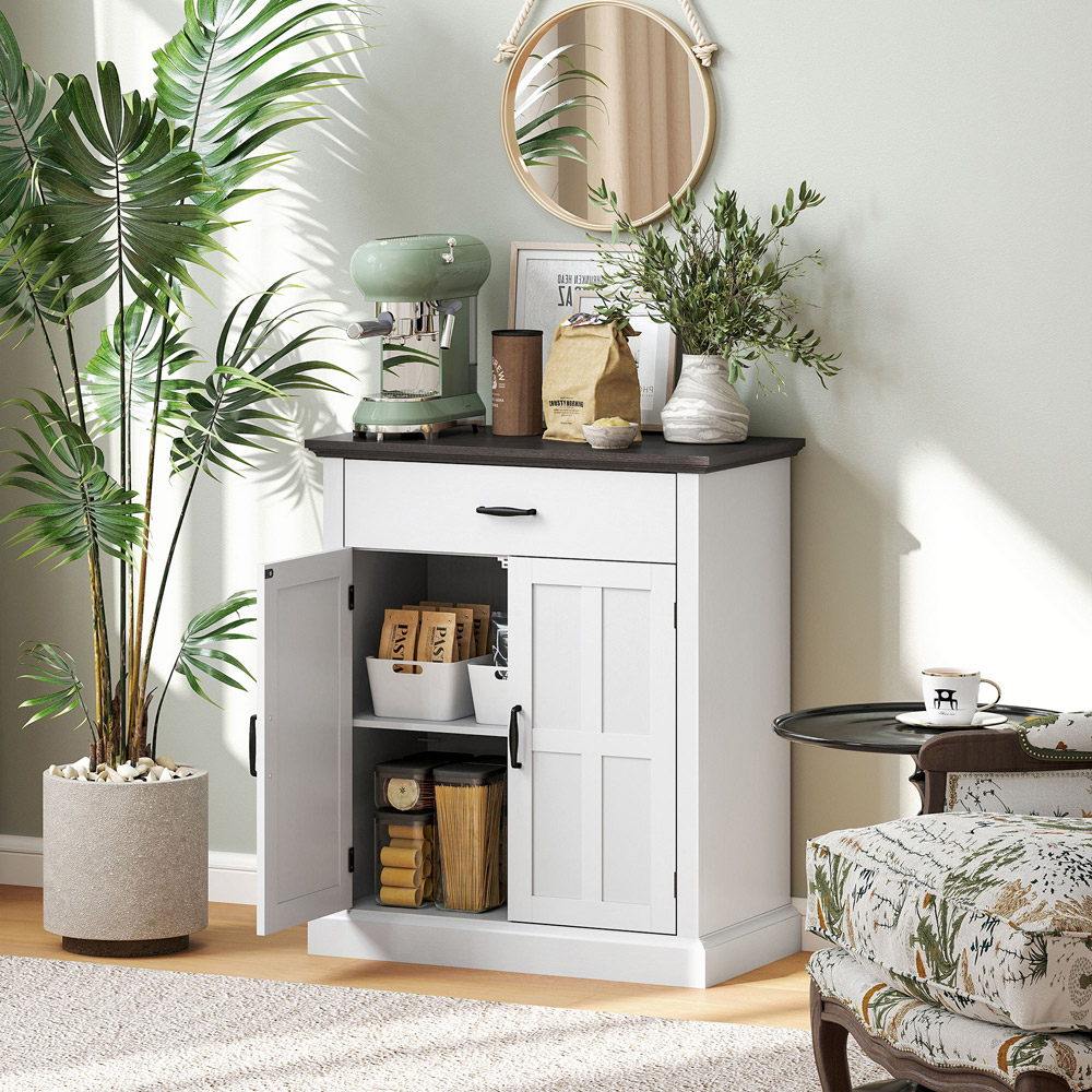 HOMCOM 2 Barn Door White Sideboard Storage Cabinet Image 4