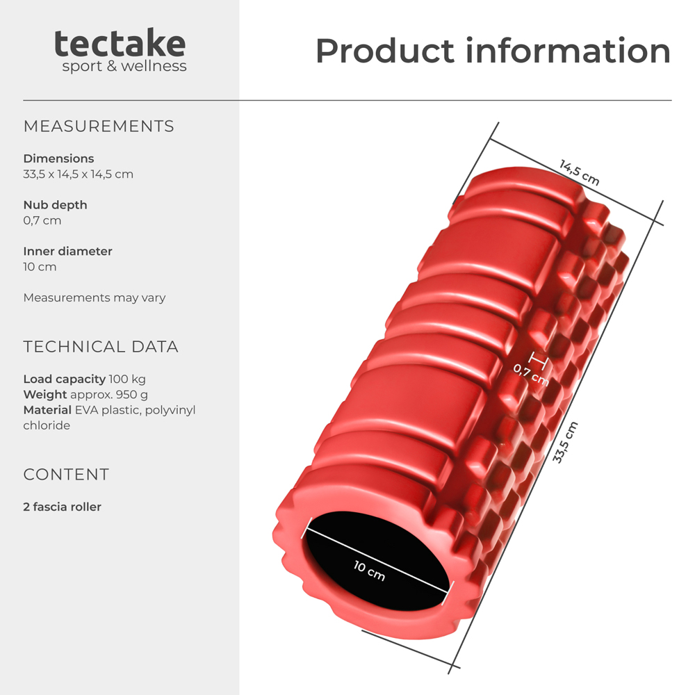 tectake Red Textured Surface Foam Roller 2 Pack Image 9
