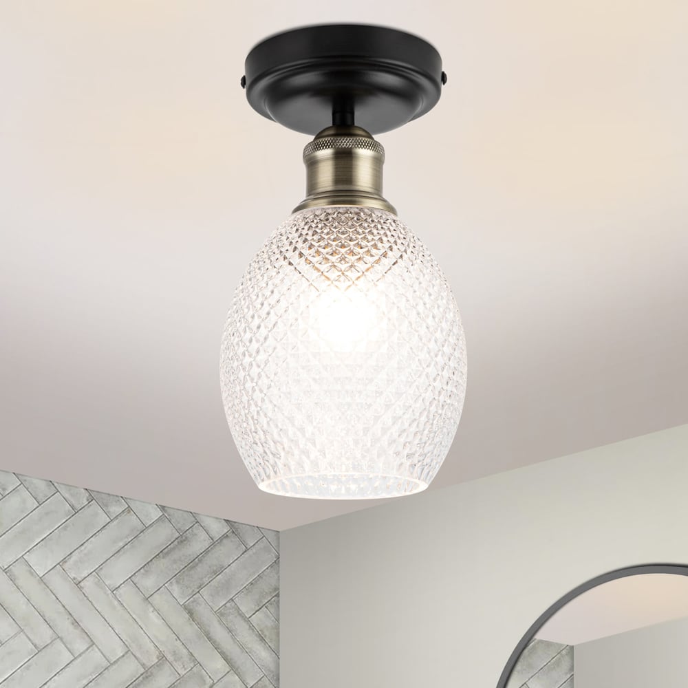 Cosylyte Auburn Matt Black Faceted Glass Flush Ceiling Light Image 2