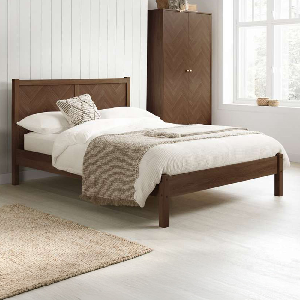 Herringford Double Walnut Chevron Bed Image 1