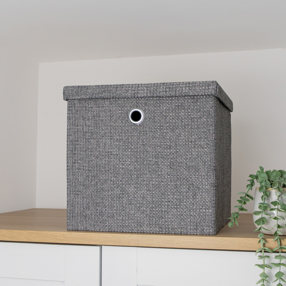 JVL Chroma Grey Foldable Cube Organiser Box with Lid Image 2