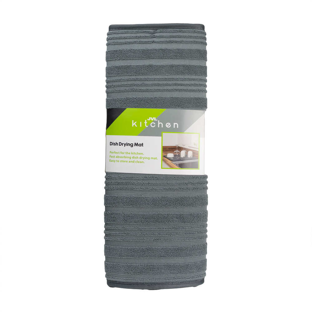 JVL Kitchen Grey Dish Drying Mat Soap Dispensing Brush Scrubbing Brush Bundle Image 6