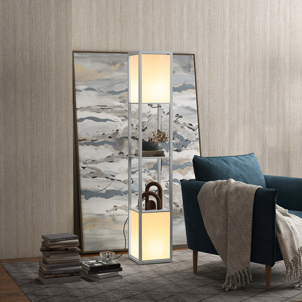 Portland 2 Shelf Grey Floor Lamp with Dual Ambient Light Image 2