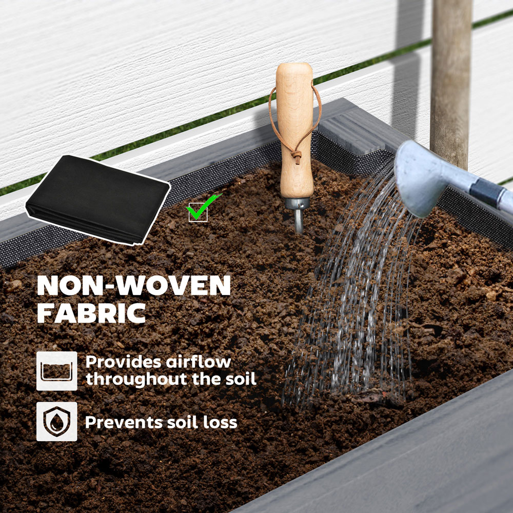 Outsunny Grey Wooden Raised Garden Bed with Bed Liner and Storage Shelf Image 6