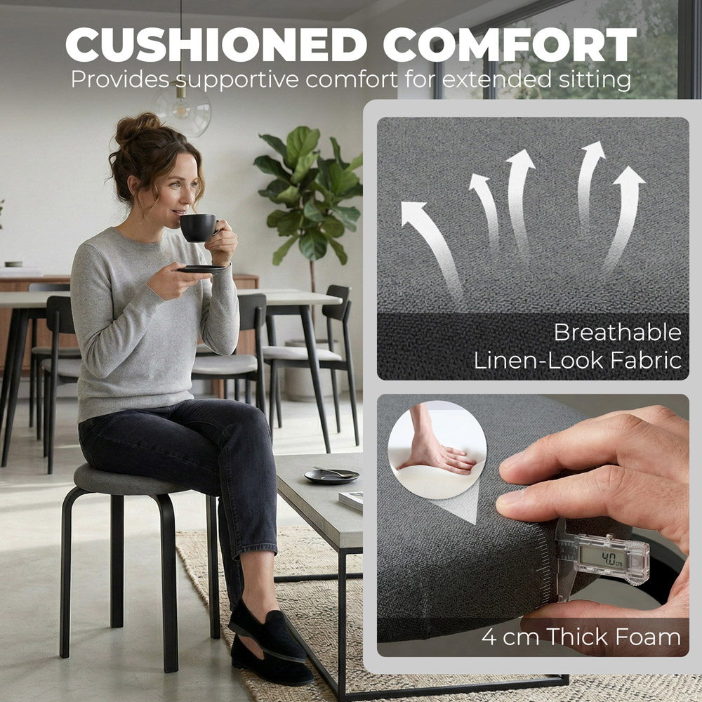 HOMCOM Dark Grey Stackable Cushioned Stool Set of 4 Image 6