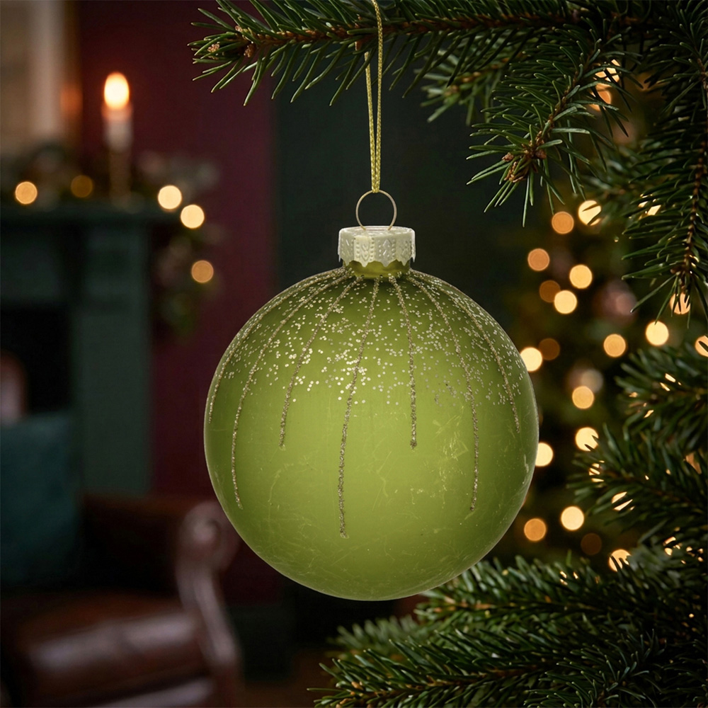 Glitter Olive Green Bauble Image 2