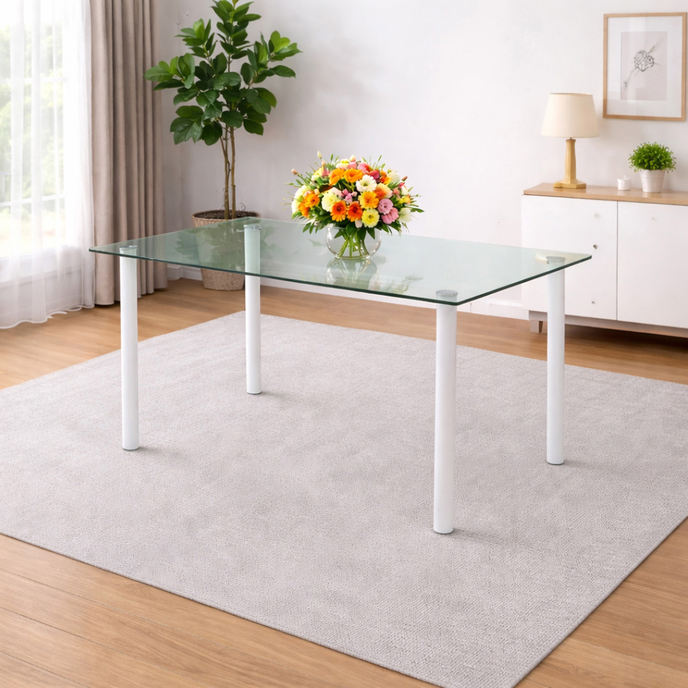 Portland Kosy Koala 4 Seater Modern Glass Dining Set Cream Image 3