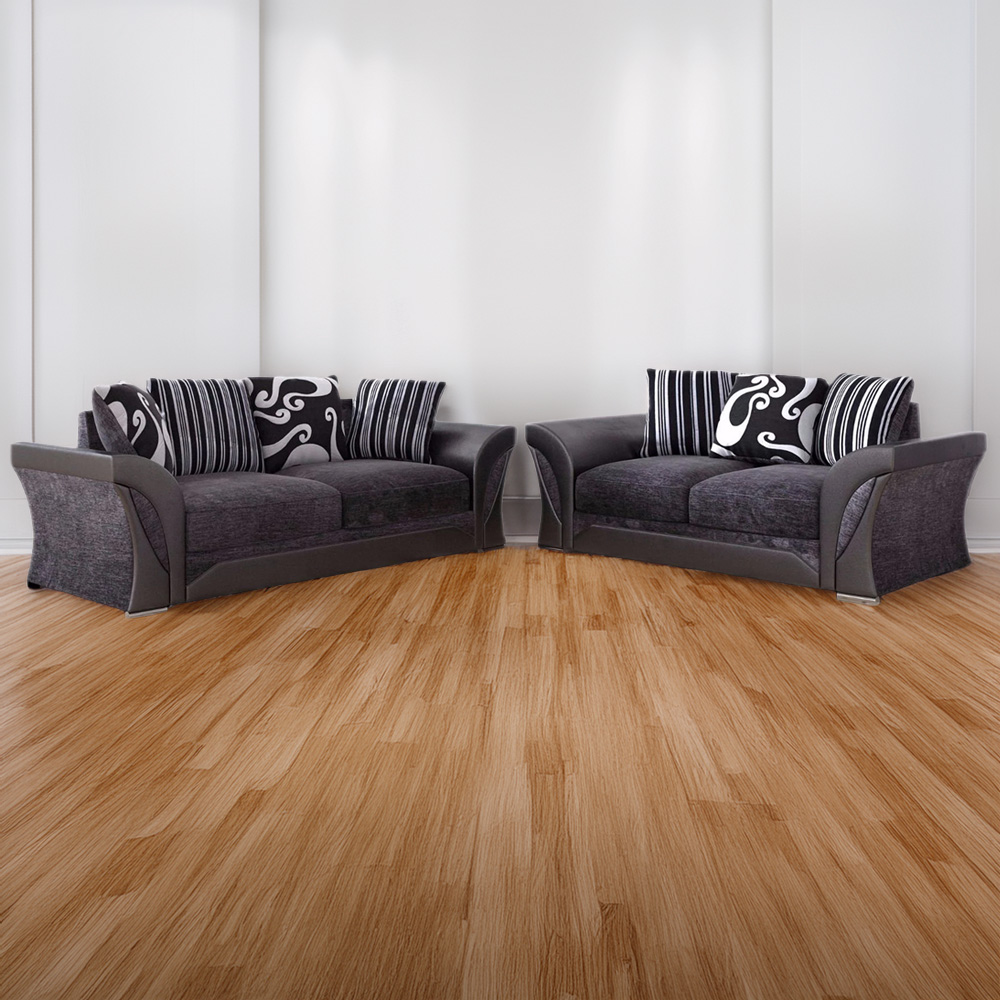 Portland Lisbon 5 Seater Black and Grey Sofa Suite Image 1