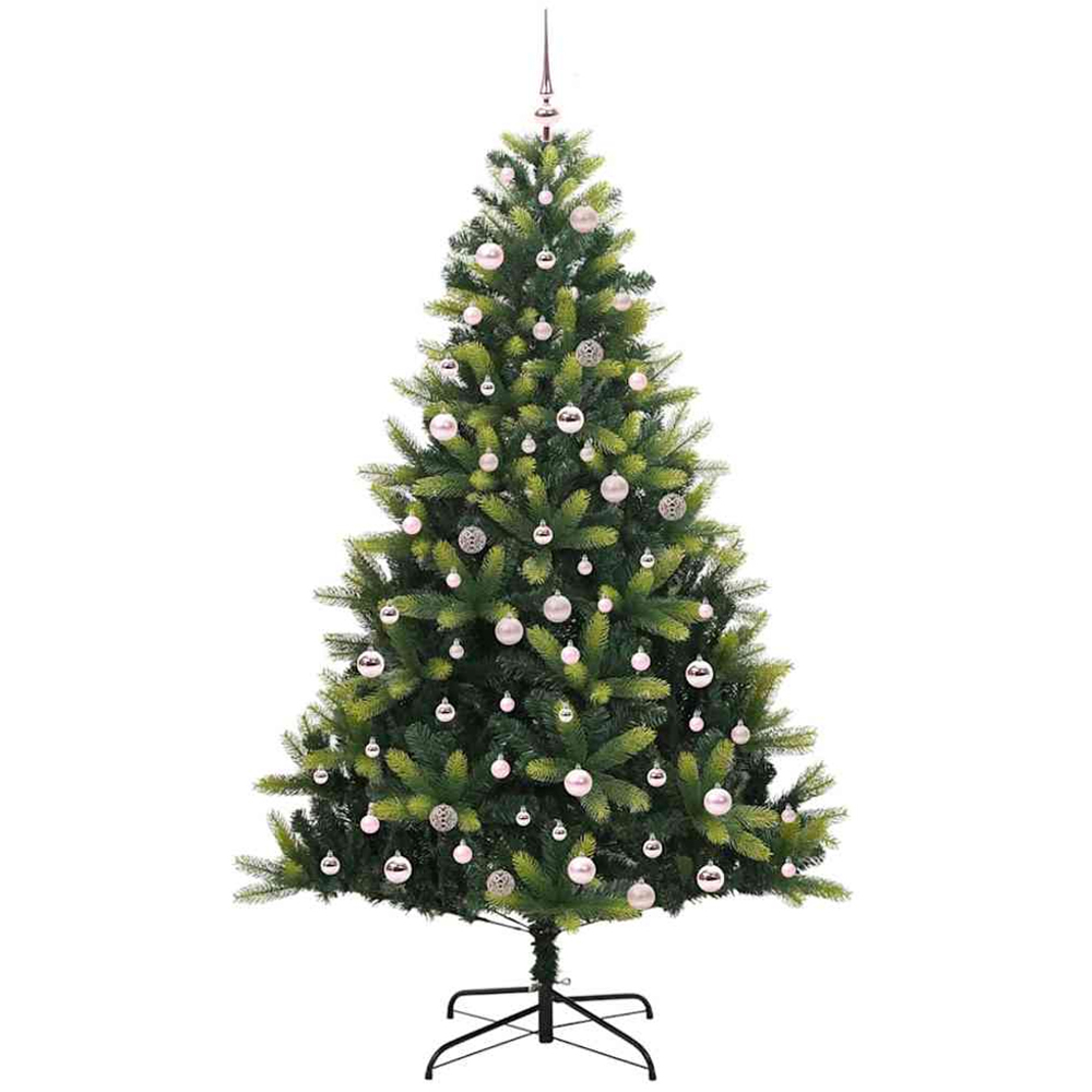 vidaXL Pre-Lit Pink Baubles Green Artificial Hinged Christmas Tree 8ft Image 4