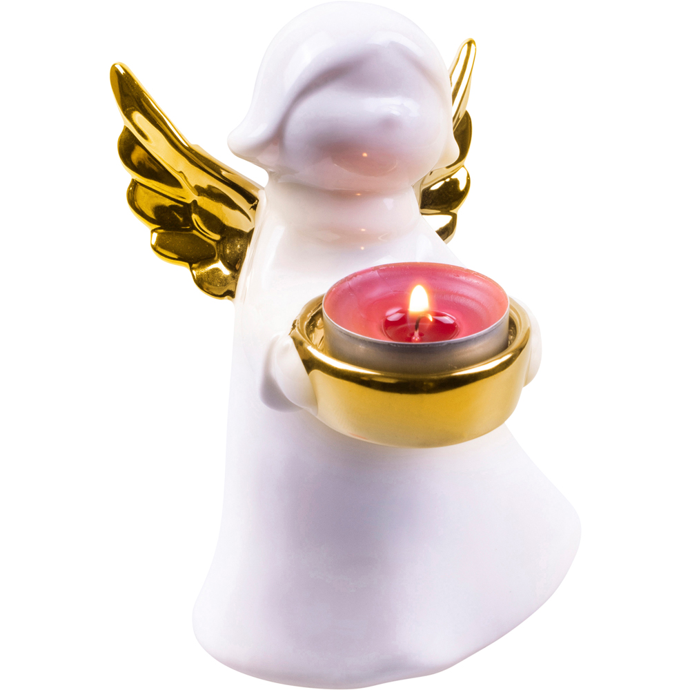 St Helens Gold Wings Ceramic Angel Tealight Holder Image 1
