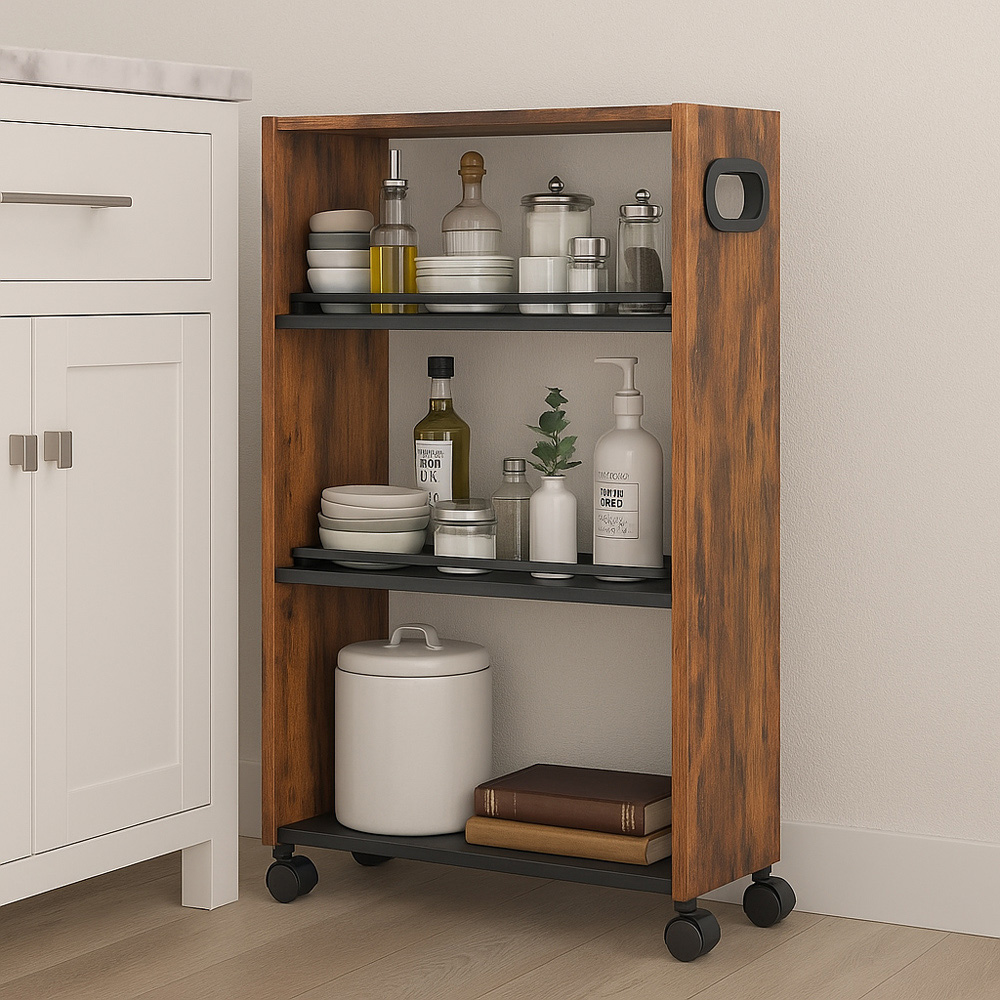 Modcraft 3 Shelf Slim Rolling Kitchen Trolley with Lockable Wheels Image 2