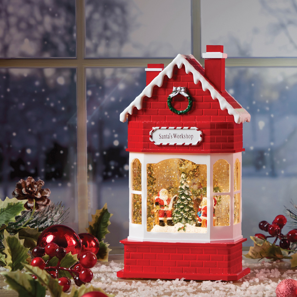 The Christmas Workshop Warm White LED Santas Workshop Light Up Snow Globe 28.5cm Image 2