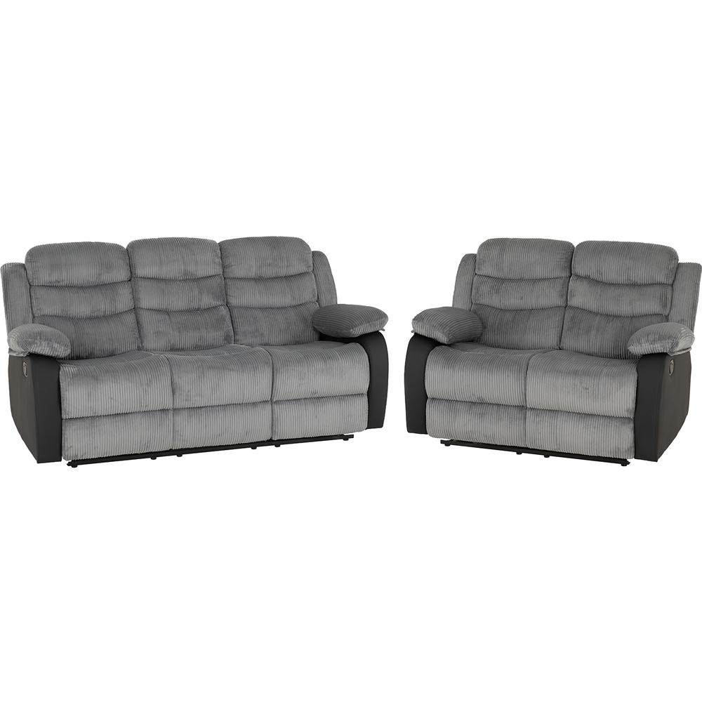 Seconique Roma 5 Seater Grey Cord Fabric and Black PU Sofa Set Image 2