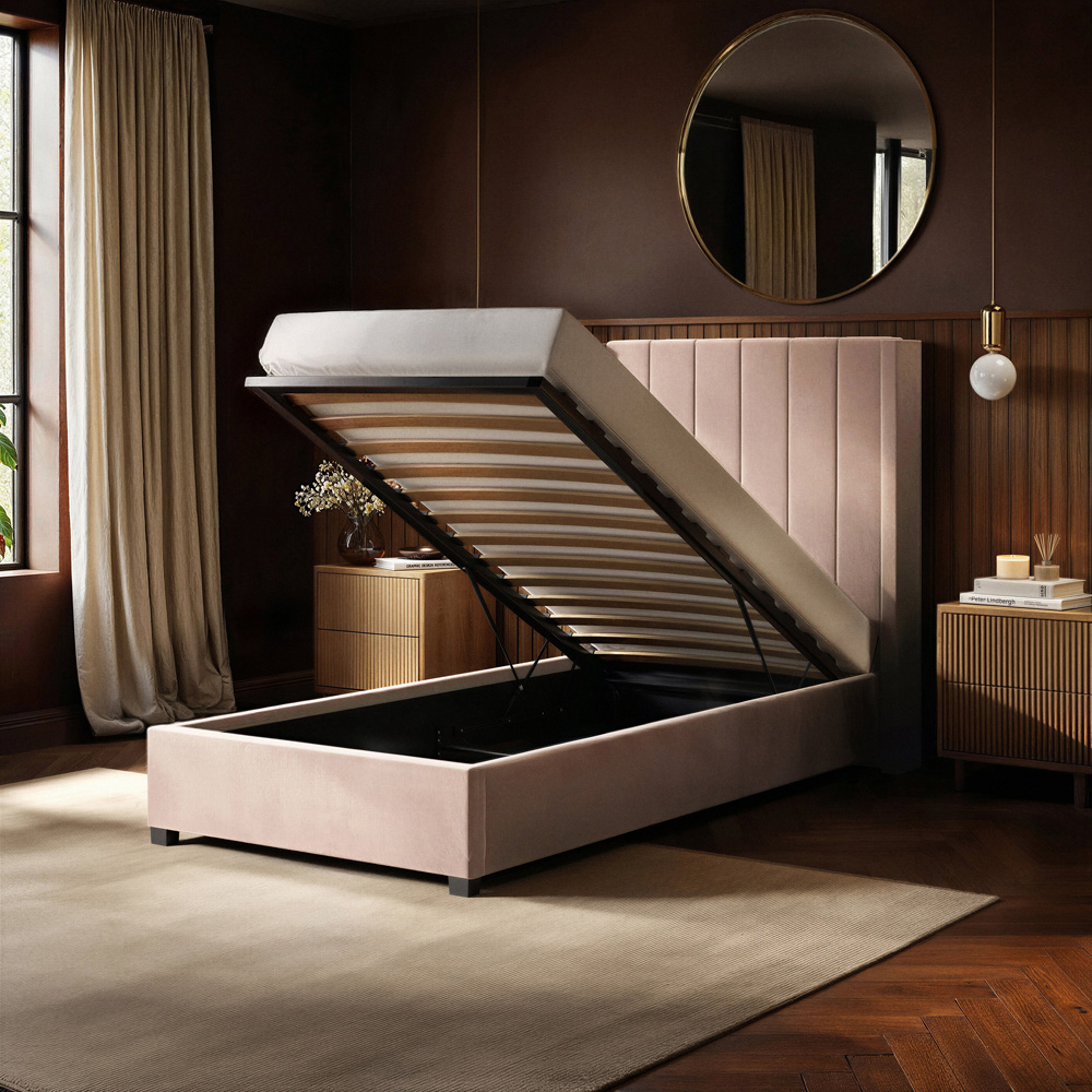 Flair Tiggy Single Pink Velvet Ottoman Bed Image 5